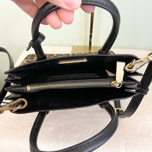 Michael Kors Black Leopard Real Haircalf Dyed Leather Crossbody Sling Handbag - Picture 9 of 16